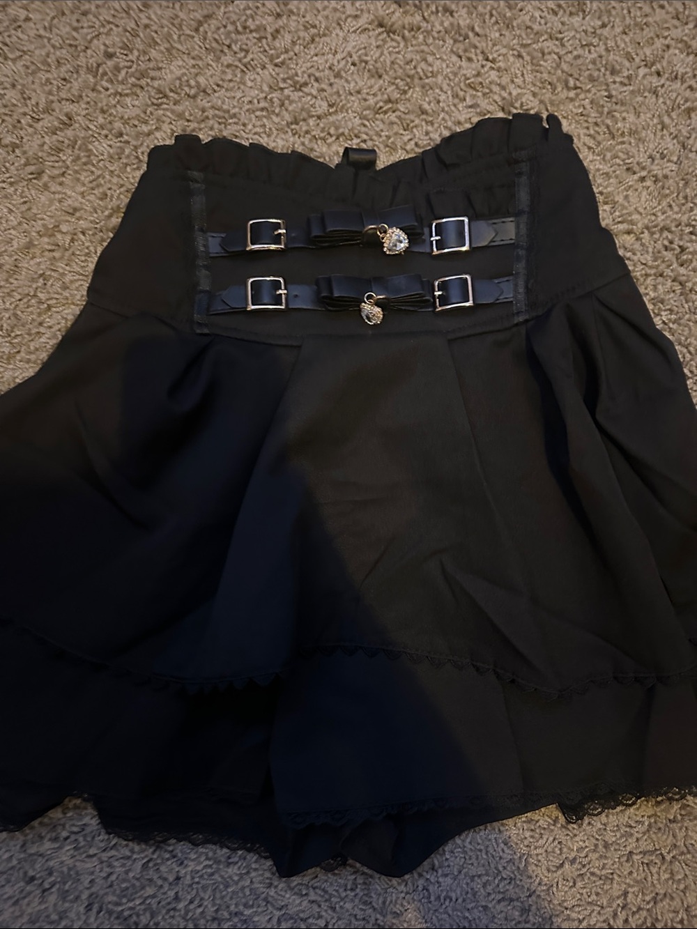 jirai kei classic double ribbon black skirt